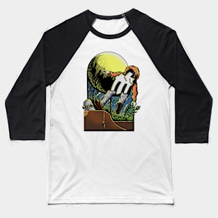 Skeleton Skateboar Moon Baseball T-Shirt